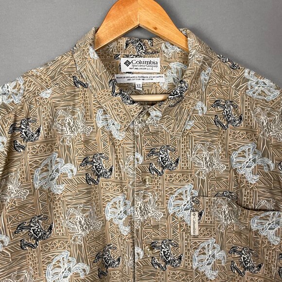 Vintage 90s Columbia Sportswear Shirt Men Button-Up Crab Pattern Hawaiian XL - Picture 4 of 10